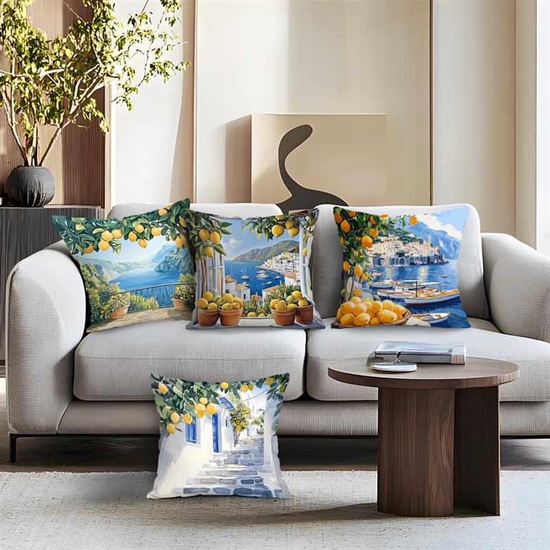 Home Decor Lemon & Coastal Scenes Pillow for Home Decor Pattern Cushion Cover Suitable for Sofa Bedroom Car Pillow Cover