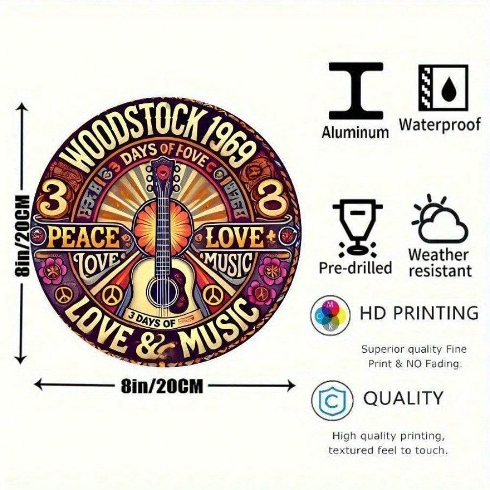 Vintage Retro Aluminium Wandkunst Schild Rustikales Metallschild Heimdekoration 3 Tage Frieden Liebe Musik Festival