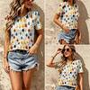 Vintage Ethnic Floral Print Tee Crew Neck Distressed Boho Casual Short Sleeve Pullover T Shirt Top