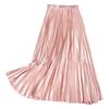 Solid Color High Waist Satin Pleated Midi Skirt - Women's New Spring/Summer/Autumn 2023 Collection