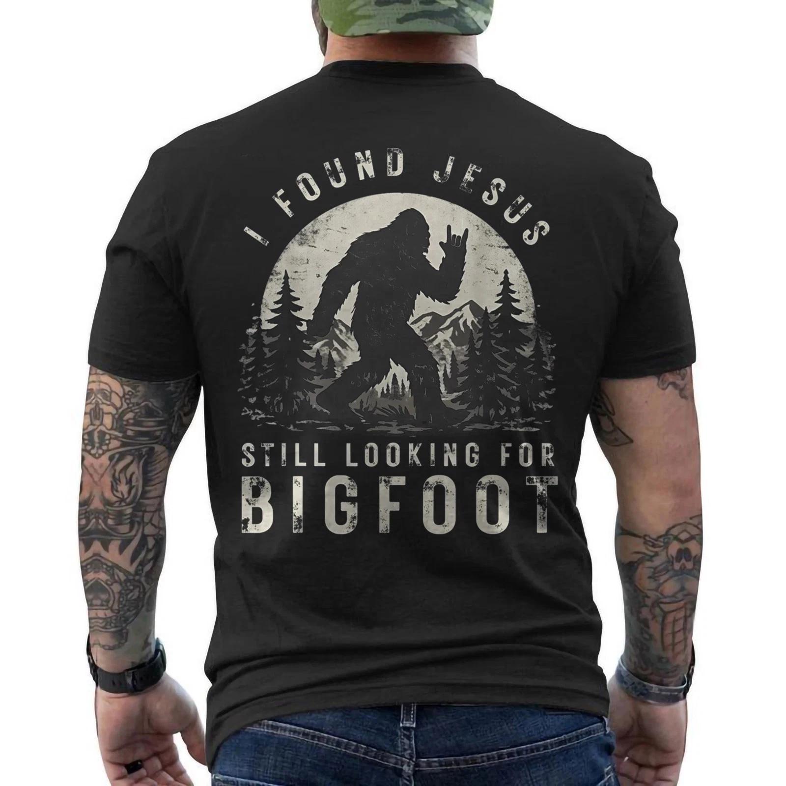 I Found Jesus Still Looking Bigfoot Funny Faith Summer Camp Christian ON BACK M