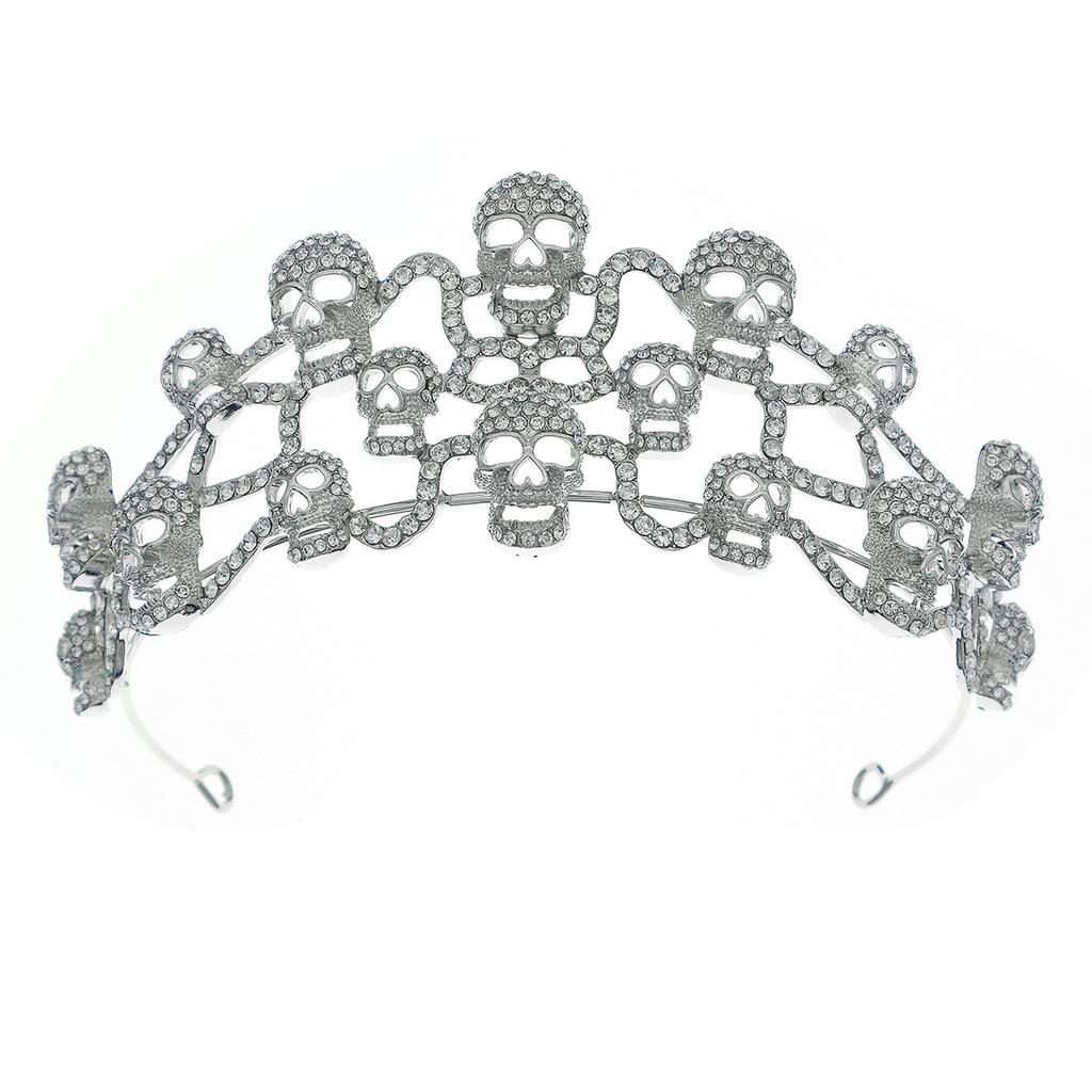 Halloween Hair Accessories Rhinestone Alloy Crown Personalized Exaggerated Party Accessories Dark Queen Skull Crown