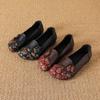 Vintage-Damenschuhe mit Print, weicher Sohle, Ethno-Stil, Echtleder, Slipper mit niedrigem Absatz