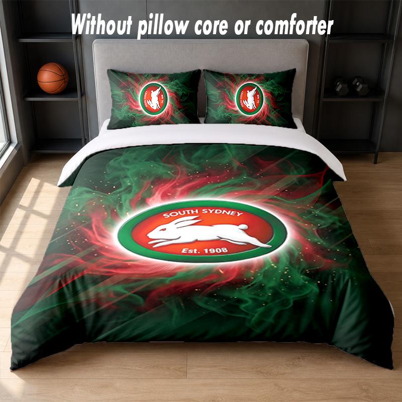 South Sydney Rabbitohs Design Set Biancheria da Letto 1 Copripiumino + 2 Federe Morbido Traspirante Biancheria da Letto per la Casa