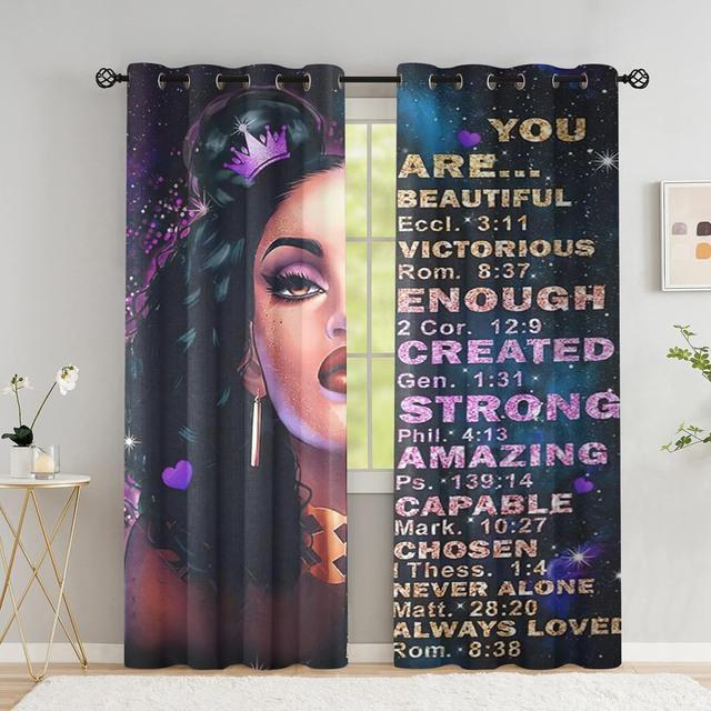 

Американские африканские женские шторы для черной девушки, афро женские шторы для декора гостиной, плотные шторы с высоким затенением (70 %-90 %)2 панели W53.5 X H114cm X 2
