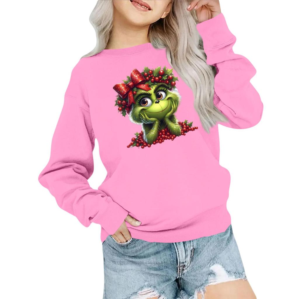Kids' Fashion Loose-Fit Casual Long-Sleeve Christmas Print Oversized Crewneck Sweatshirt