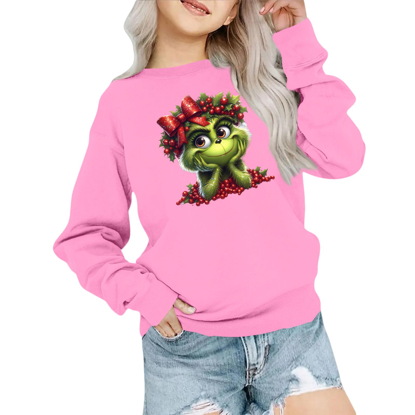 

Детская модная толстовка оверсайз с круглым вырезом, свободного кроя, с длинными рукавами, с повседневным рождественским принтом 140 розовый