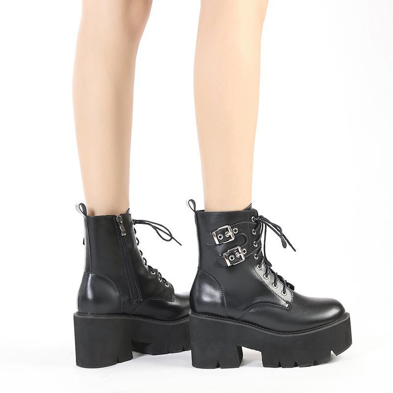 Plain plate buckle horseshoe heel thick-soled waterproof table Martin boots microfiber short boots fashion locomotive boots women