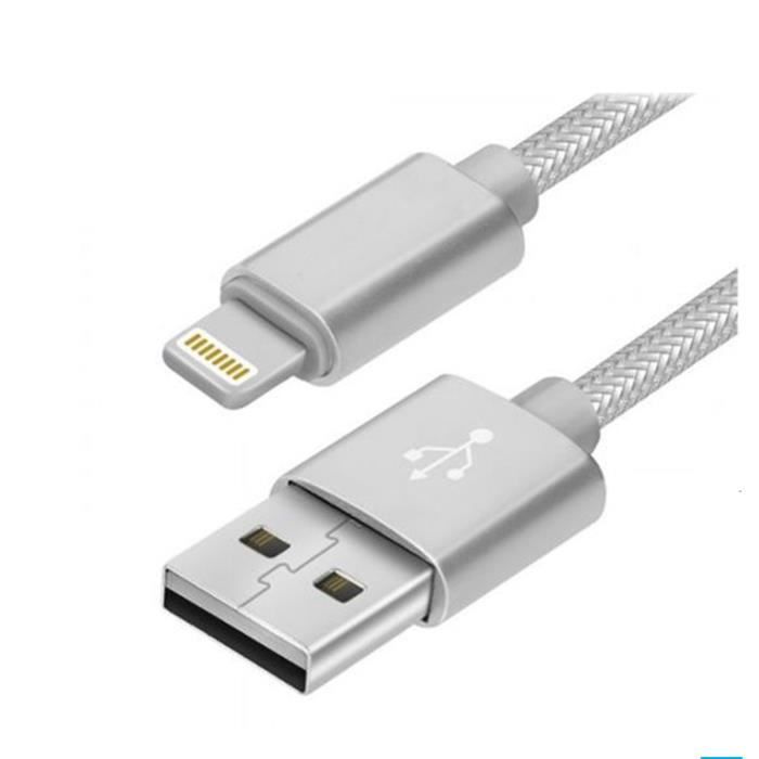 Lot de 10 Cable de charge résistant 1 Mètre chargeur pour iPhone 11 6.1" Couleur Argent - Marque Yuan Yuan