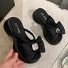 Fashion Leather Black Platform Slippers Women Thick Sole Beach Slippers Outdoor Summer Slippers Bow Slides Anti-slip Women Flip Flops