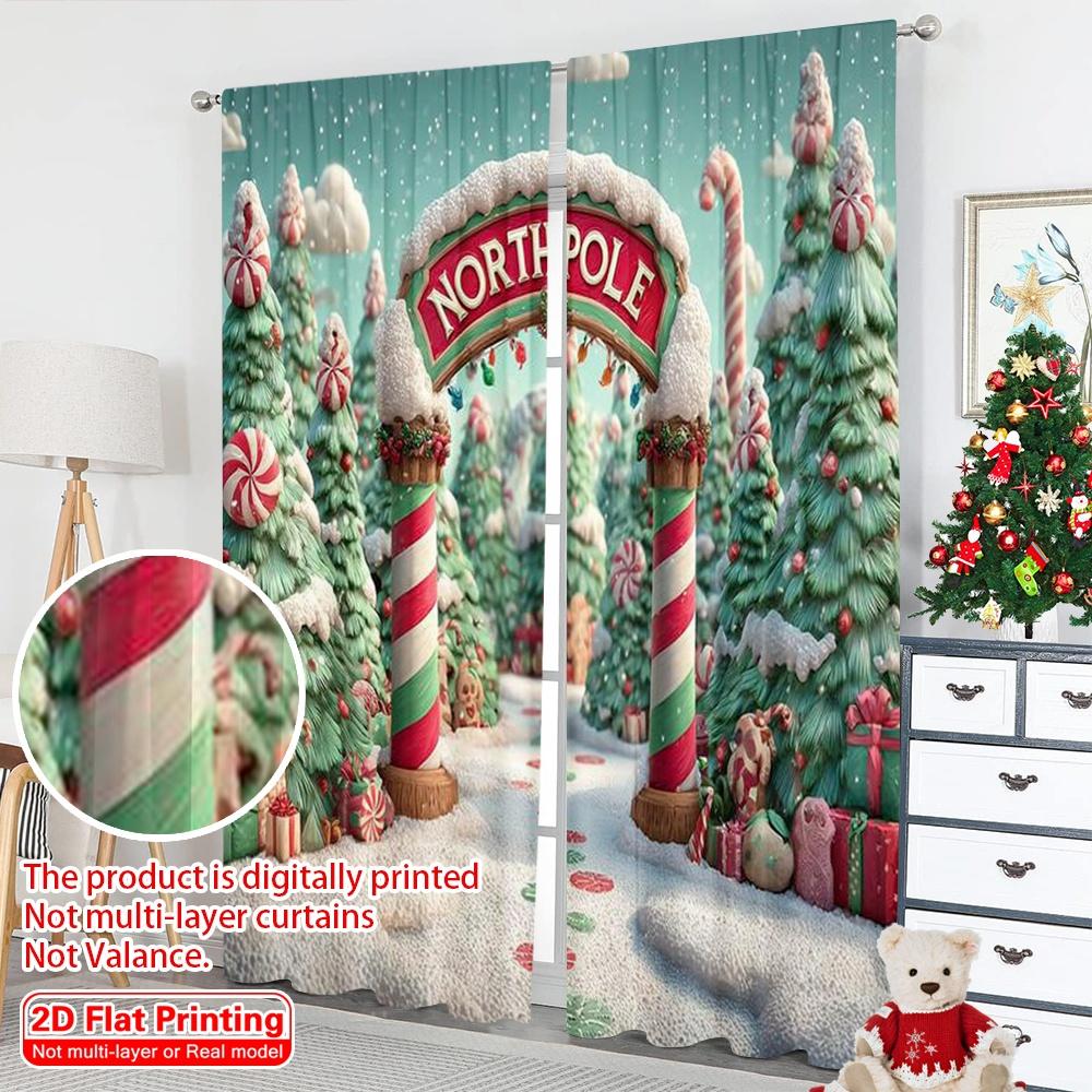 2pcs 2D flat printing Merry Christmas Popular Window Curtains Christmas party Versatile Fabric Without Electricity Family Party