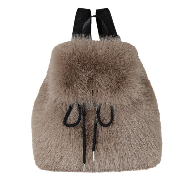 Mochila de Pelúcia Y2k Feminina Pequena Fofa com Cordão Leopardo Fofa Bolsa Macia Liso Lã Mochila de Lã Quente de Inverno Mini Mochila de Pele Sintética