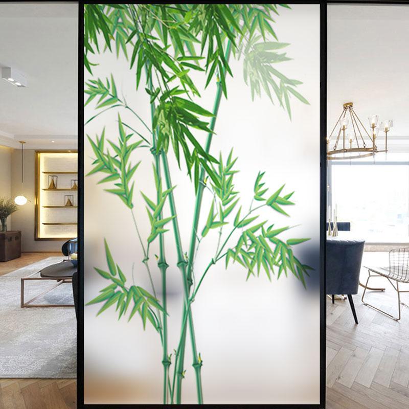 Chiński Styl Bambusowe Folie ze Szkła Barwionego Prywatność Folia Okienna Samoprzylepna Statycznie Domowe Dekoracyjne Matowe Naklejki na Okno