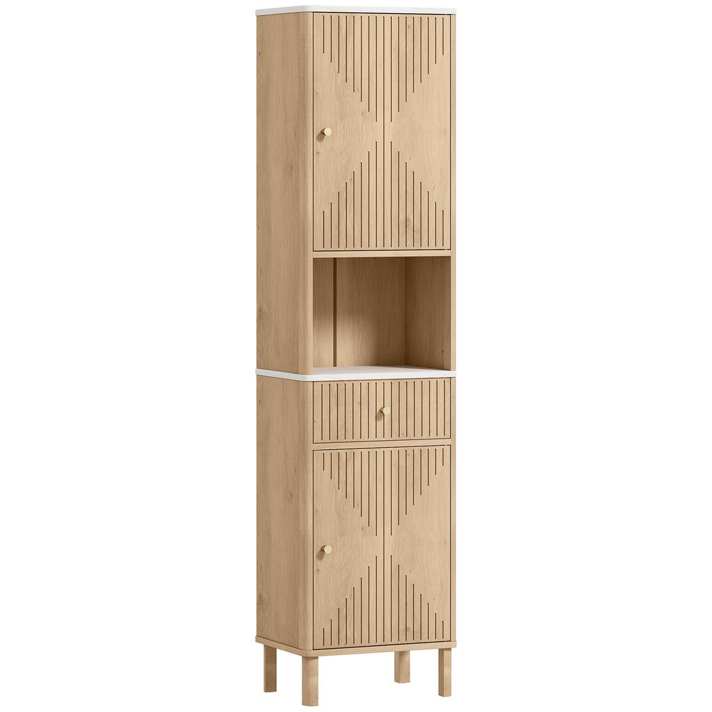 Multi-Storage Slimline Bathroom Cabinet - Oak Wood Effect