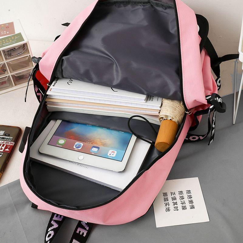 Fash Large-Capacity Primary School Junior High School Students Shoulders Backpack High School Five Sets of Multi-Compartment  Bag