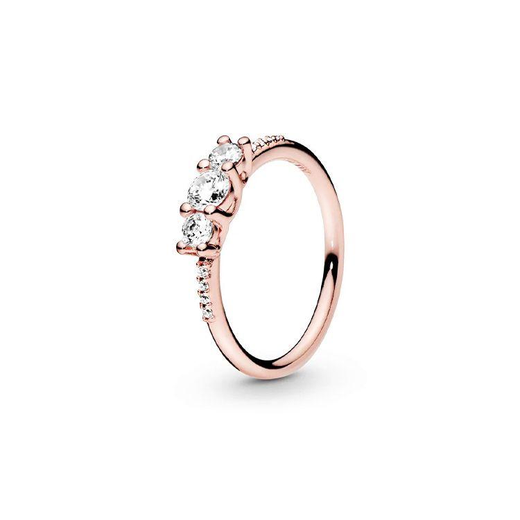 Pandora Transparent Three Stone Ring Women rings Rose-Gold 186242CZ 48