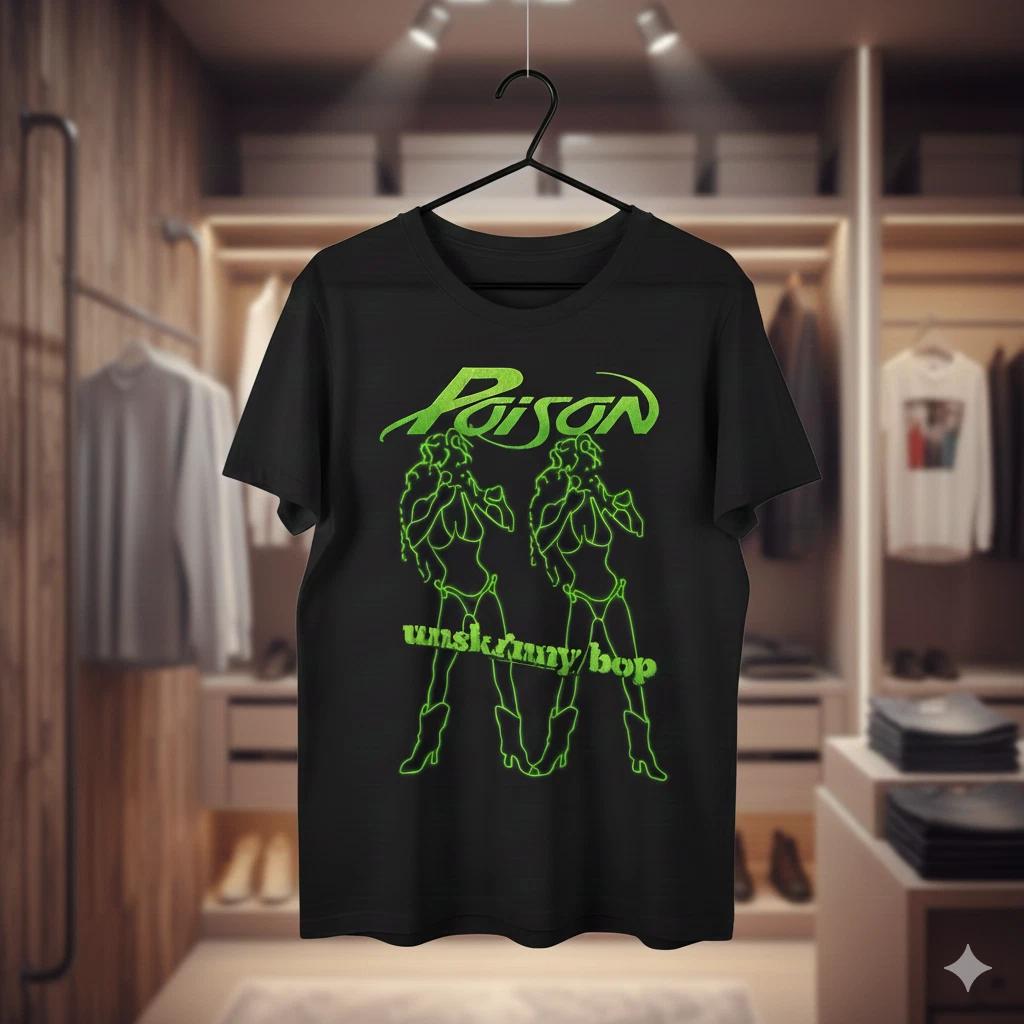 Poison Unskinny Bop Graphic T-Shirt Black 80s Glam Metal Band Tee - T482 S