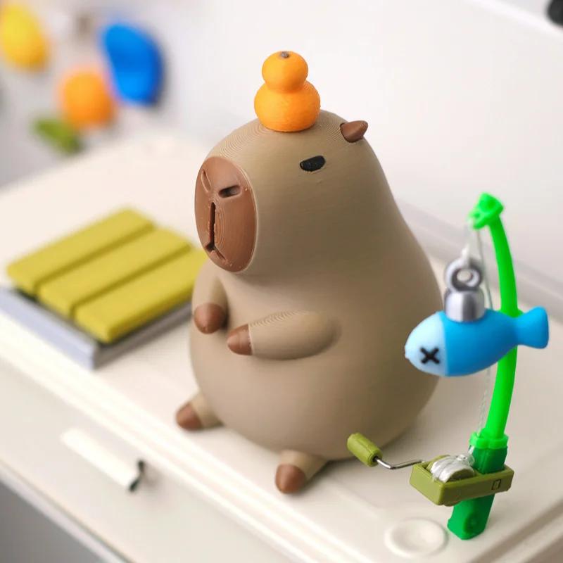 Capybara Magnetic Desktop Ornament 3d Printed Capybara Model Doll Decoration Dolphin And Fishing Figurine Collectible Gifts