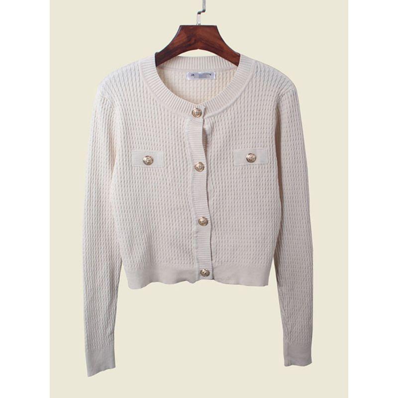 Fall 2024 New Arrival Cardigan Classic Style Socialite Small Loose Long Sleeves Knitting Outer Tops round Neck Metal Buckle Outwear