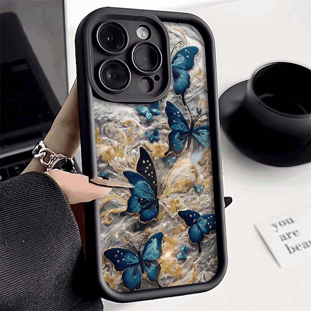 Blue Butterflies Shockproof Phone Case For iPhone 17 Pro Max 16E 15 Pro 14 13 12 11 Mini AIR XS XR XS 8Plus Anti-Slip Soft TPU