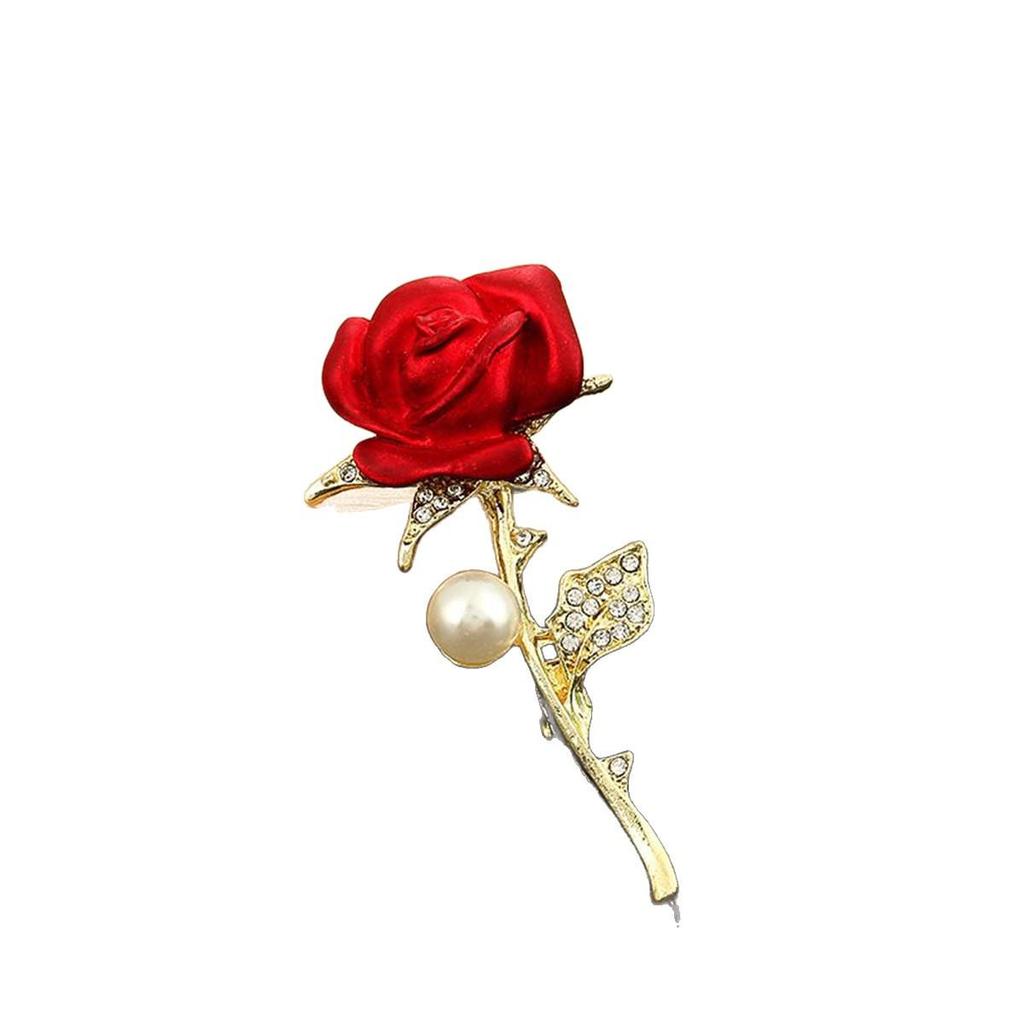 Elegant Red Rose Brooch - Exquisite Long Pin for a Fashionable Suit Accessory