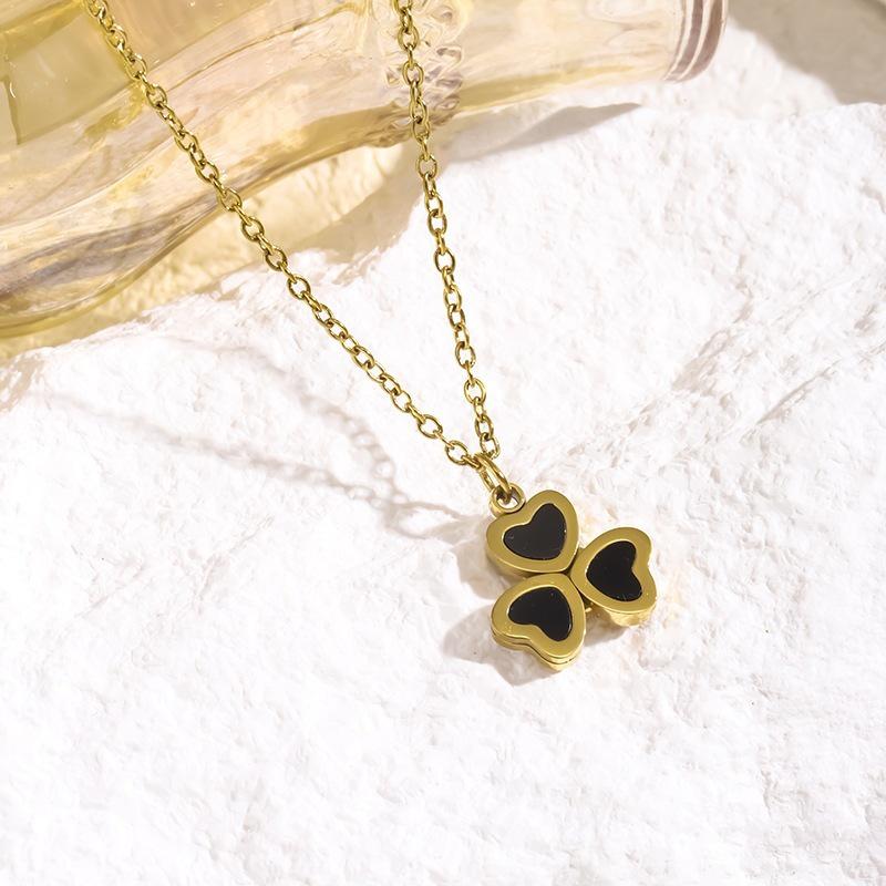 Elegant Four-Leaf Clover Titanium Steel Necklace—Versatile, Fashionable, Colorfast Clavicle Chain for Women