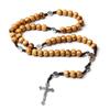 Natural Pine Wood Bead Rosary with Holy Land Pendant & Cross