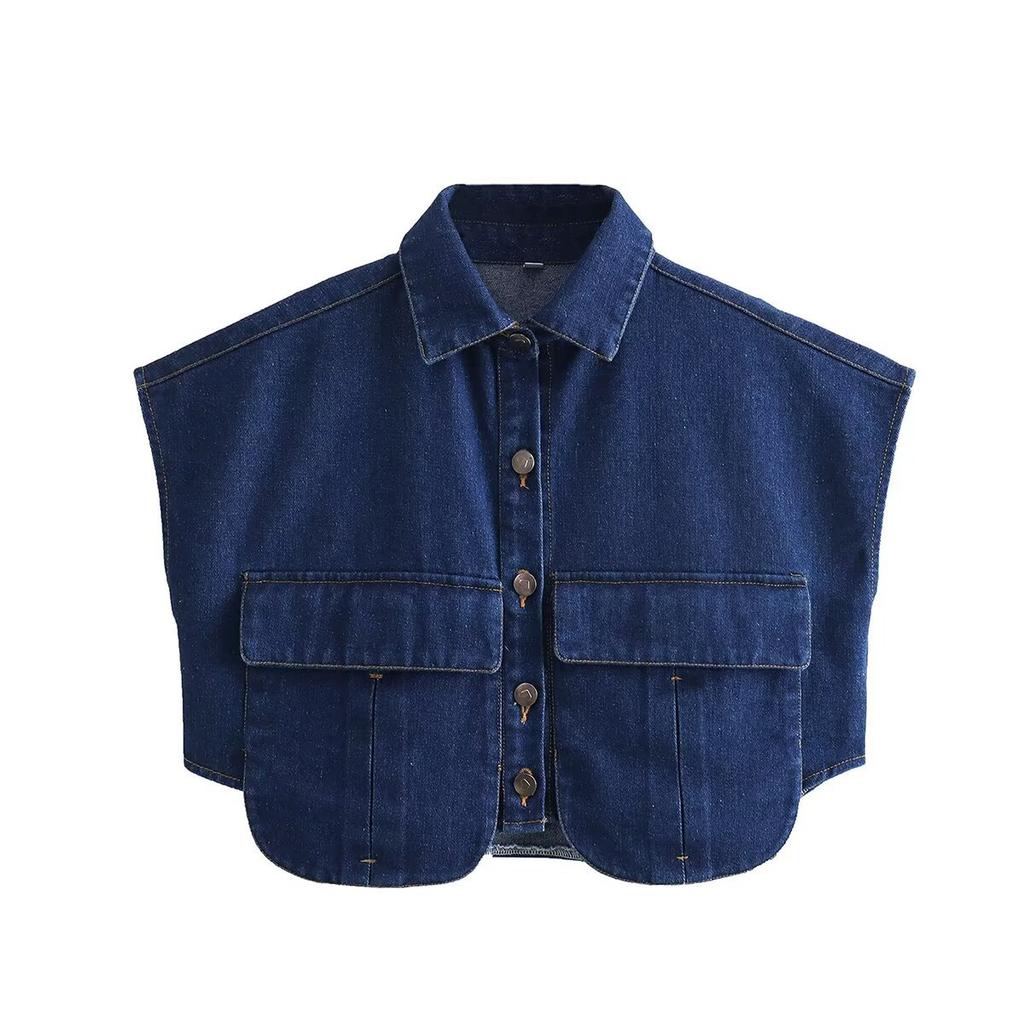 Damen Jeansweste mit Umlegekragen, ärmellos, lockere Passform, lässiges Streetwear Top