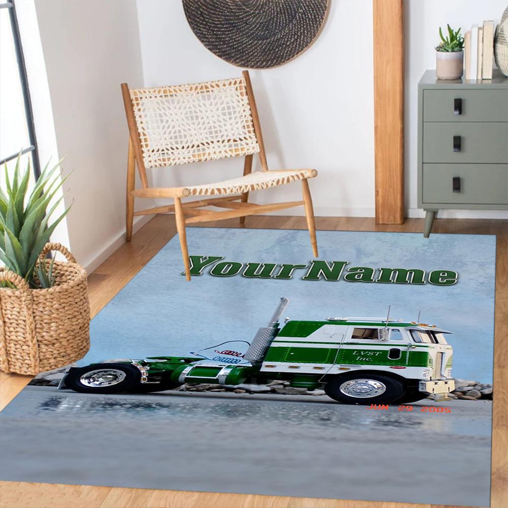 Peterbilt Heavy Trucks Customizable Name Area Rug Design for Foyer Playrooms Study room Decorate room Anti-slip Rug Anime Office Decor