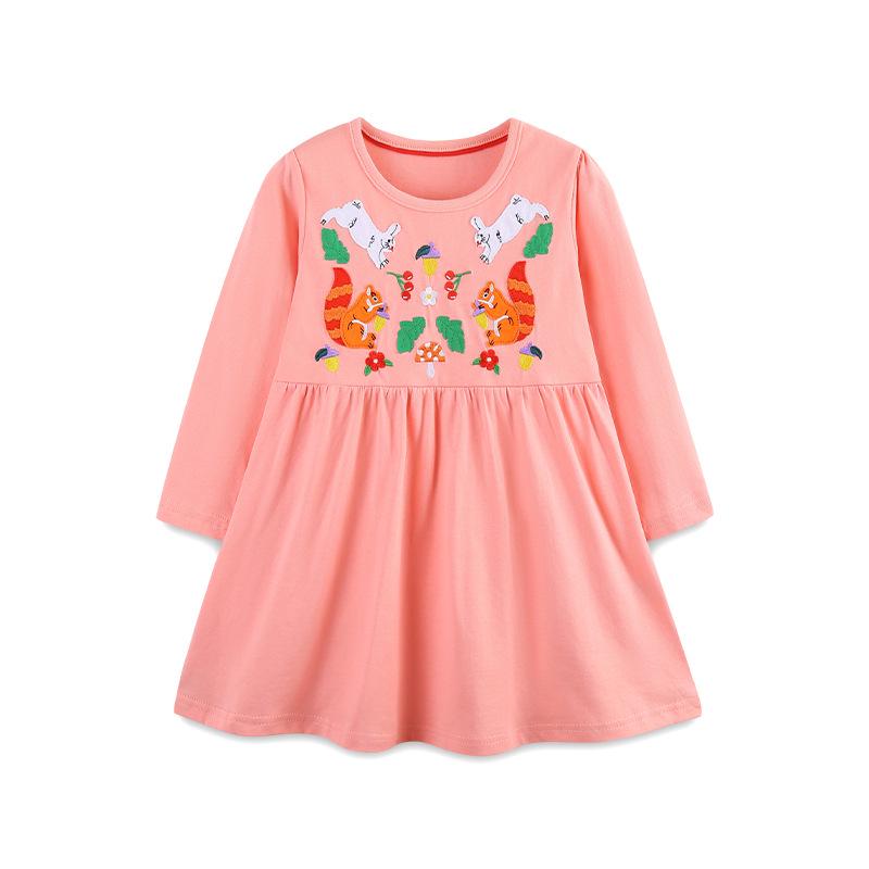 European Style Girls Long-Sleeve Princess Dress - Knitted Cotton with Cute Cartoon Design, Autumn Collection 2Y