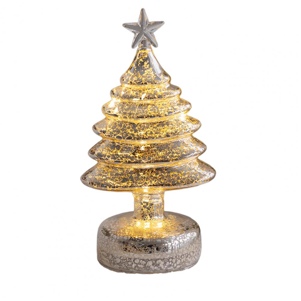 For Glass Christmas Tree Figurine Tabletop Tree Ornament with LED Lights Holiday Decor Light Up Tree Cone for Home Office Partie