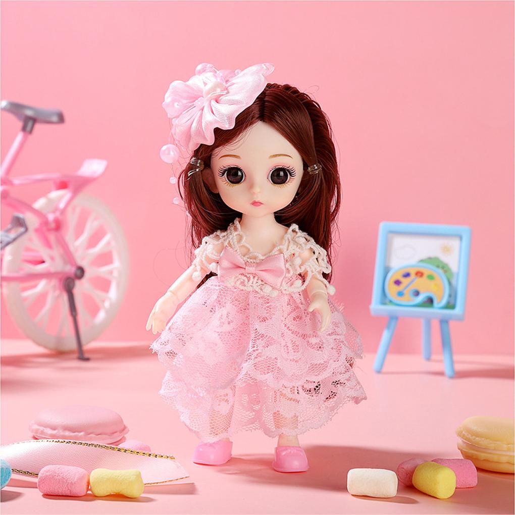17cm Cartoon Doll Showcase Vinyl Ornament Moveable Joint Long Hair Party Atmospheres Decoration Sitting Kids Toy DIY