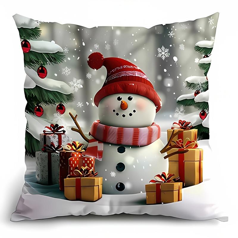 Christmas-Themed Pillowcases: Deer, Snowman, Santa, and Bunny with Gifts sofas, bedroom pillow covers, holiday gifts