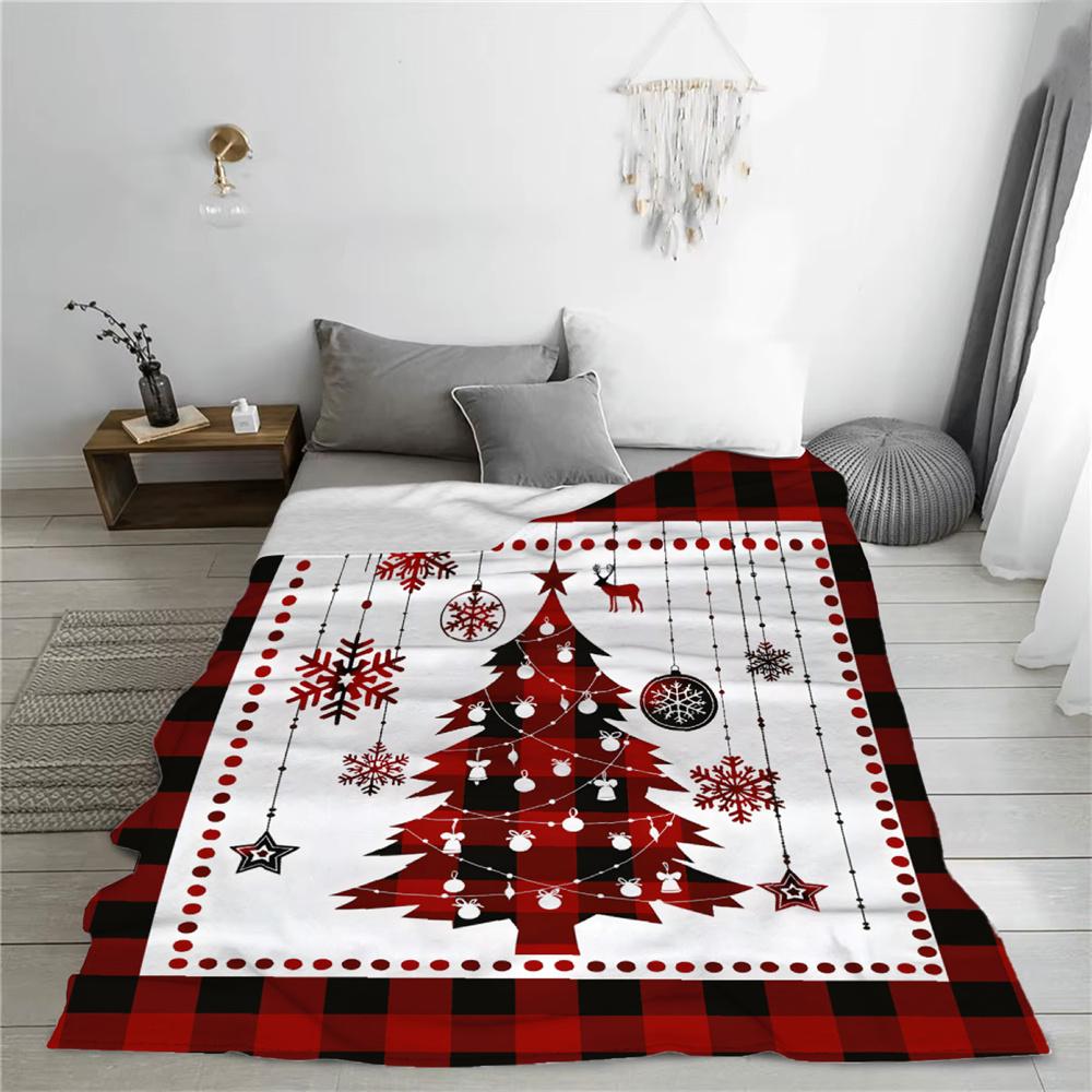 Frohe Weihnachten Decke Weiches Plaid Hirsch Baum Schneeflockenmuster Flanell Überwurfdecke Alle Jahreszeiten für Sofa Bett Zimmerdekor