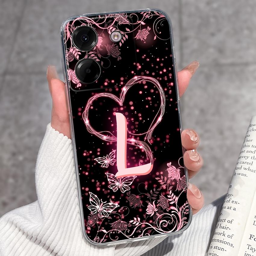 Clear Back Cover For Xiaomi Poco M7 M8 M6 M4 F5 Pro M5 F4 F3 Civi 1S M6 Plus Fashion Soft TPU Silicone Phone Case For Xiaomi Cute Letter Bumper Casing