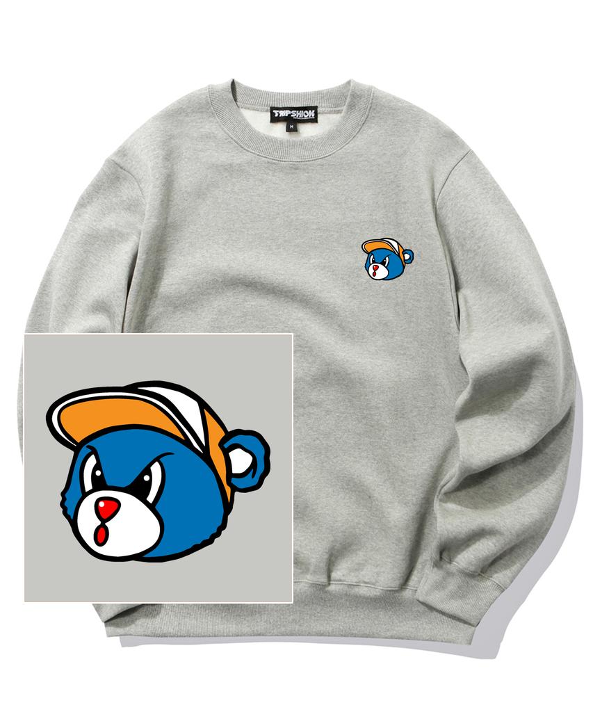 TRIPSHION Blue Bear Logo Crew Neck - Gray