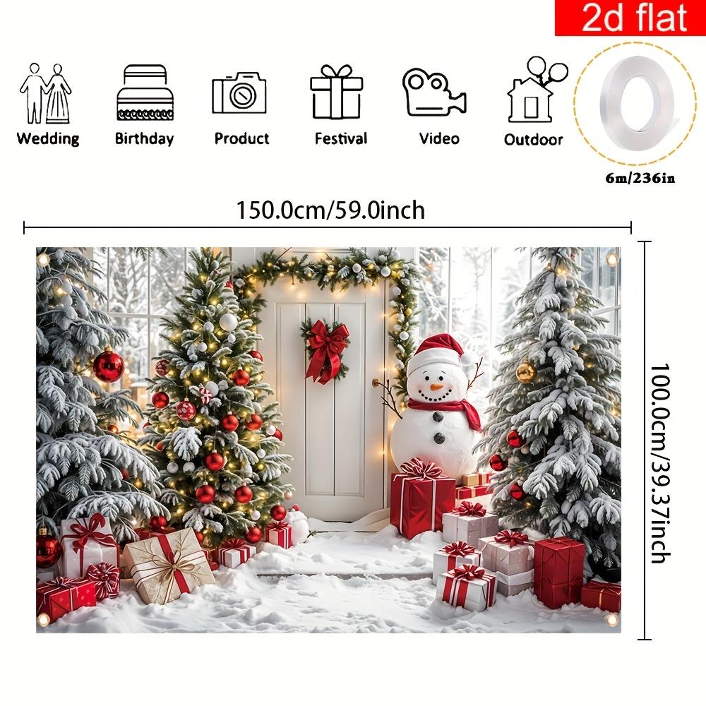 2D Flat Banner, 1 Piece, Merry Christmas Photography Background Banner, Joyful Snowman Christmas Tree Pattern