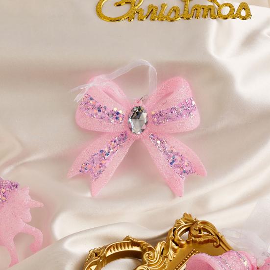 Pink Glitter Christmas Ornaments Acrylic Bow/Bell/Tree/Ballerina Hanging Decorations for Xmas Tree Holiday