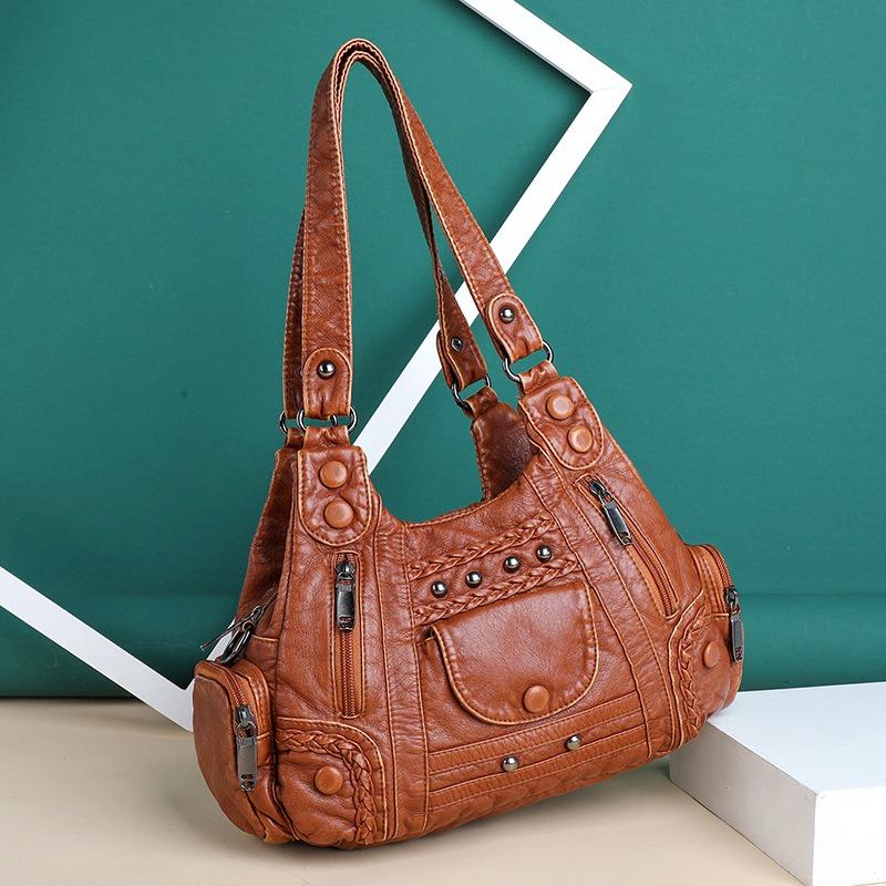 New women's bag soft leather texture messenger bag fashion color matching shoulder bag large capacity anti-splashing handbag