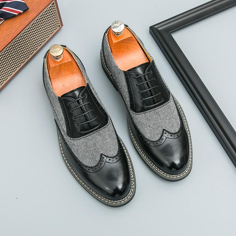 Men's Casual Leather Shoes Foreign Trade New Large Size Business Dress Shoes Fashion Brock Engraved Leather Shoes Wedding Shoes