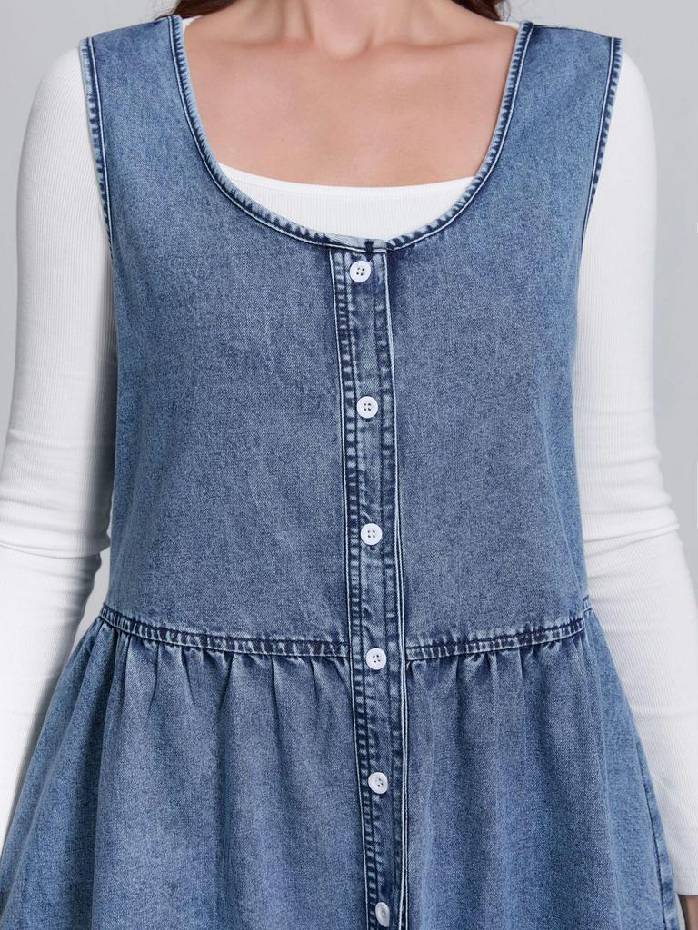Women's Sleeveless Casual Denim Dress - Summer Style