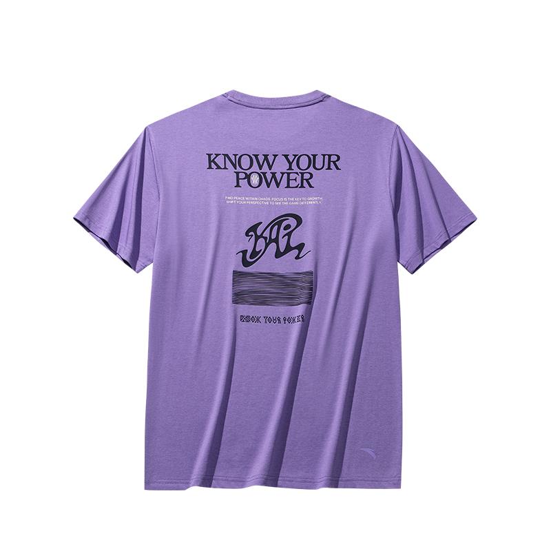 Anta Comfortable Casual Simple Round Neck Pullover Loose Fashion Design Trendy Short Sleeve T-Shirt Unisex Tops Bellflower-Purple 172531111-5