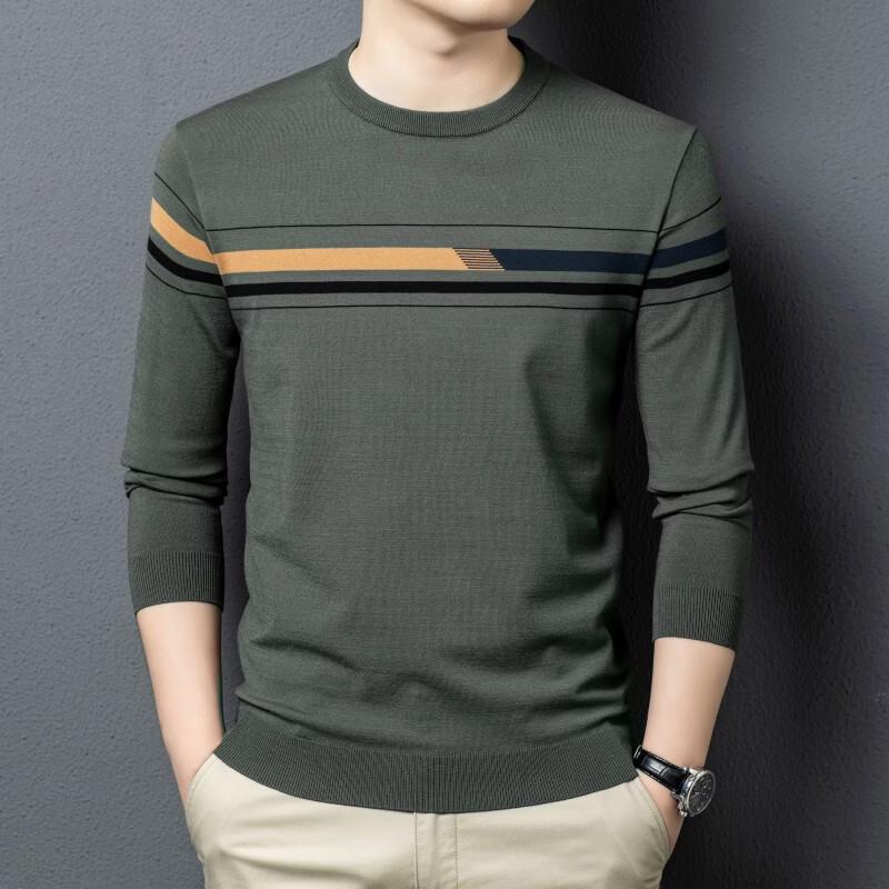 Men s Fine Stripe Round Neck Knitted Pullover Sweater XL