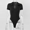 2025 Summer European & American Women's Cotton Ribbed Polo Neck Slim-Fit Short-Sleeve Jumpsuit