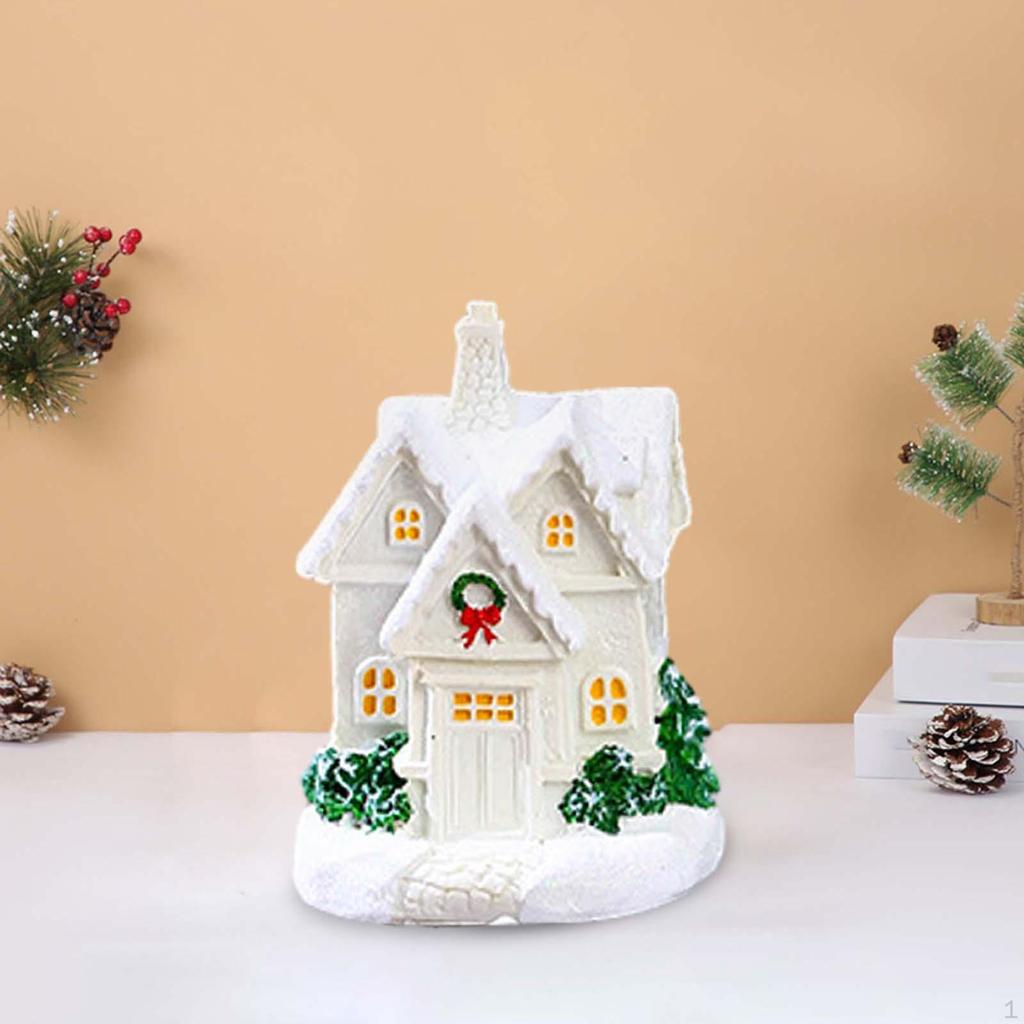 Christmas Holiday House Figurines Xmas Ornament Glowing for Tabletop