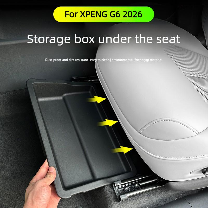 For XPENG G6 2026 Under Seat Storage Box Organizer Hidden Compartment Drawer Style Storage Box Tray Car Interior  Accessories