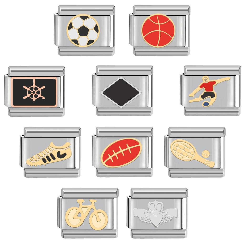 Sports Series Italian Charm Stainless Steel Bracelet 9mm Diy American Football Soccer Basketball