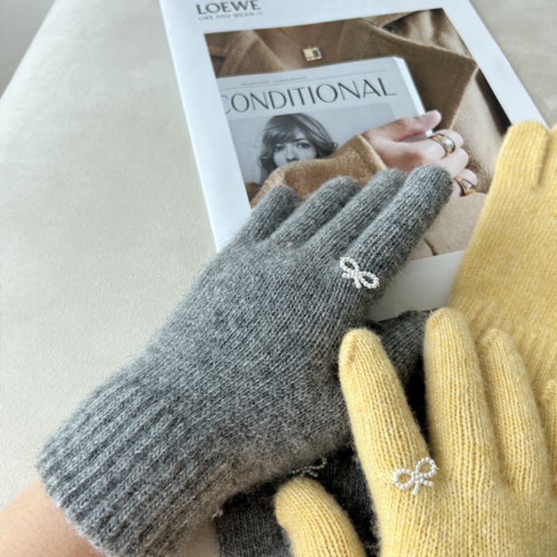 THEHEE Wool Knit Ribbon Gloves