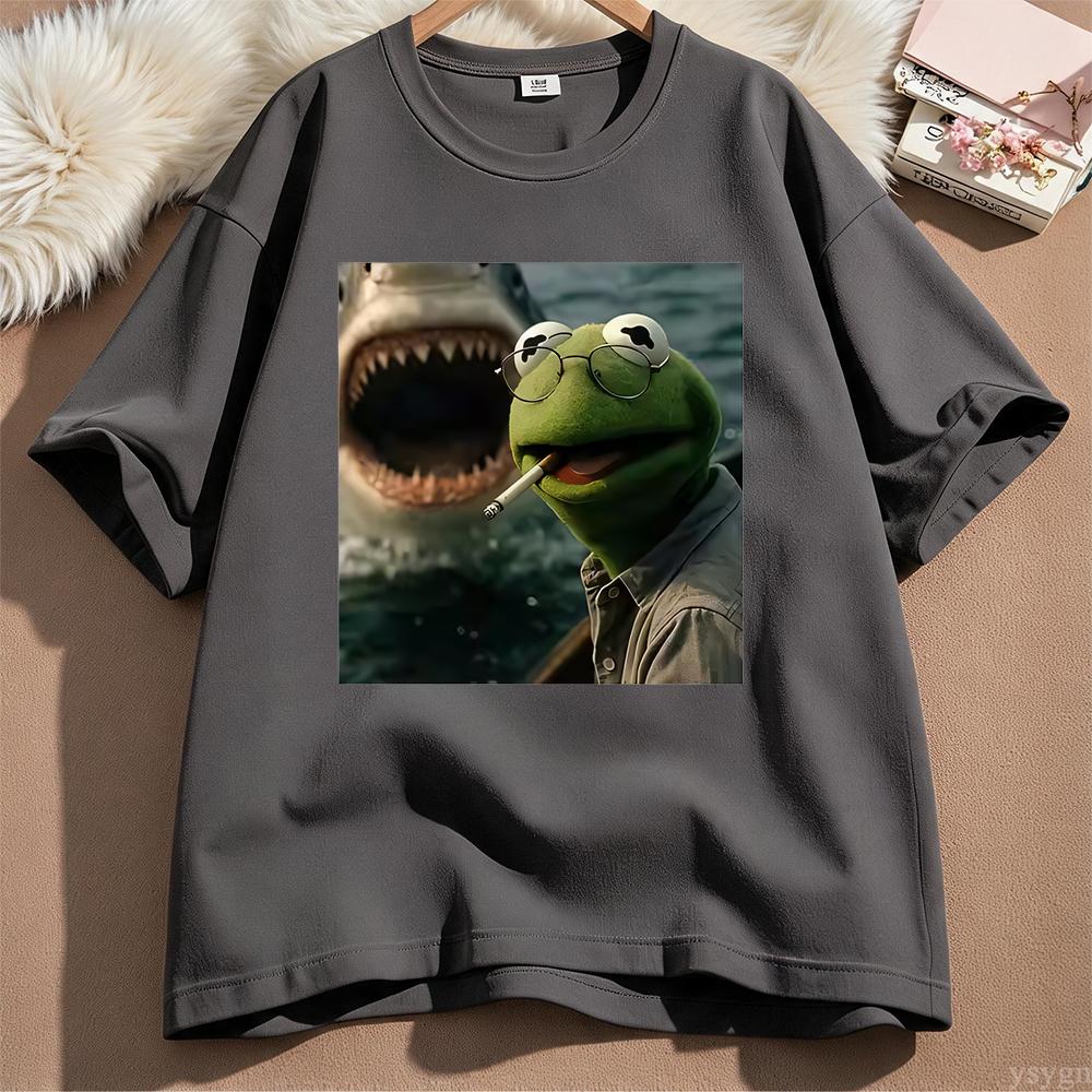 Dark Humor Frog Shark Graphic Funny Meme Tshirt Unisex Clothing Fashion Tshirts Cotton Casual Short Sleeve T Shirts Streetwear