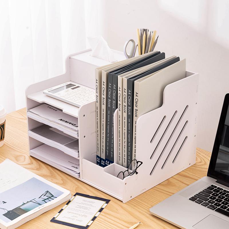 Desktop File Organizer with Storage Boxes and Book Stand